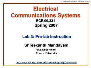 Electrical Communications Systems ECE.09.331 Spring 2007
