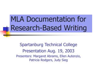 MLA Documentation for Research-Based Writing