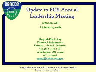 Update to FCS Annual Leadership Meeting