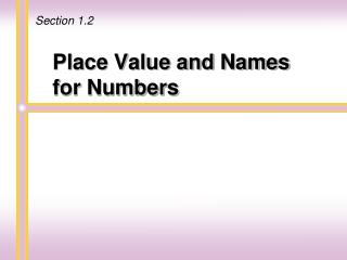 Place Value and Names for Numbers