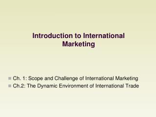 Introduction to International Marketing