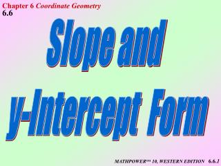 Slope and y-Intercept Form