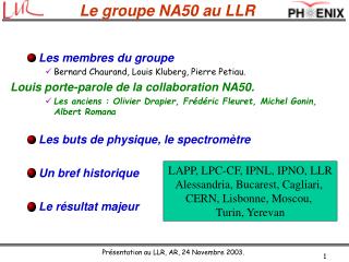 Le groupe NA50 au LLR