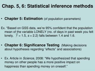 Chap. 5, 6: Statistical inference methods