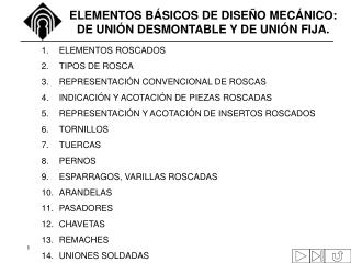 ELEMENTOS BÁSICOS DE DISEÑO MECÁNICO: DE UNIÓN DESMONTABLE Y DE UNIÓN FIJA.