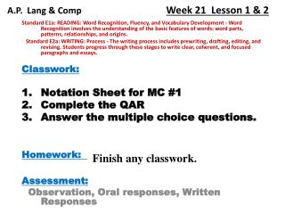A.P. Lang &amp; Comp Week 21 Lesson 1 &amp; 2