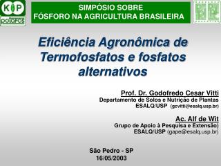 Eficiência Agronômica de Termofosfatos e fosfatos alternativos