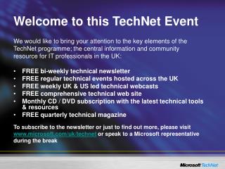 Welcome to this TechNet Event