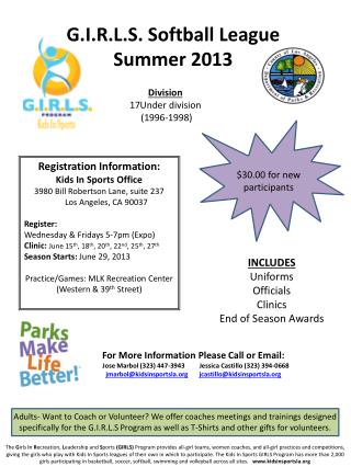 G.I.R.L.S. Softball League Summer 2013