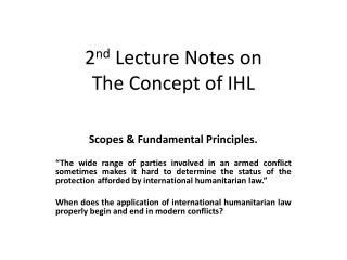 2 nd Lecture Notes on The Concept of IHL