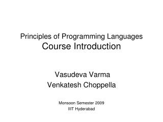 Principles of Programming Languages Course Introduction
