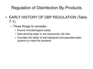 Regulation of Disinfection By-Products