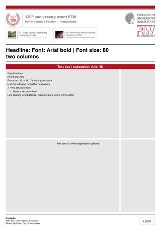 Headline: Font: Arial bold | Font size: 80 two columns