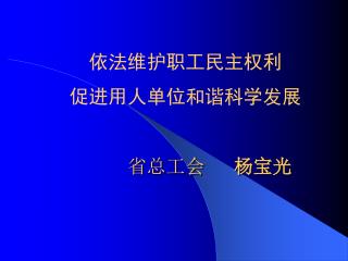 依法维护职工民主权利 促进 用人单位 和谐 科学发展 省总工会 杨宝光