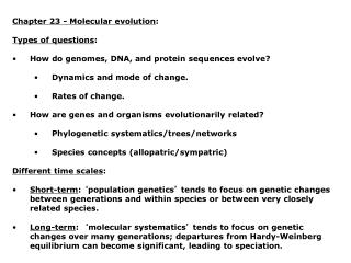 Chapter 23 - Molecular evolution : Types of questions :