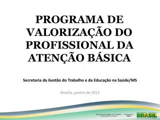 PROGRAMA DE VALORIZAÇÃO DO PROFISSIONAL DA ATENÇÃO BÁSICA