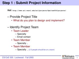 Step 1 : Submit Project Information