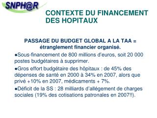 CONTEXTE DU FINANCEMENT DES HOPITAUX