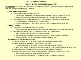 Ch.2 The English Colonies Section 3 – The Middle Colonies pp.49-51