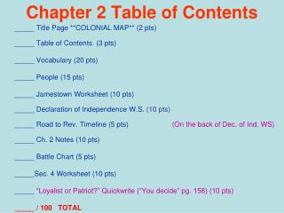 Chapter 2 Table of Contents