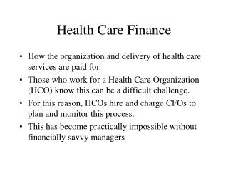 Health Care Finance