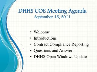 DHHS COE Meeting Agenda September 15, 2011