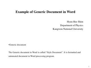 Example of Generic Document in Word