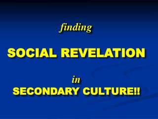 finding SOCIAL REVELATION in SECONDARY CULTURE!!