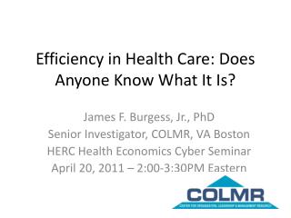 Efficiency in Health Care: Does Anyone Know What It Is?