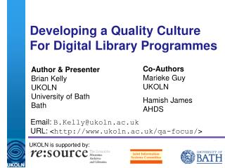 Developing a Quality Culture For Digital Library Programmes