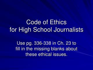 Code of Ethics for High School Journalists