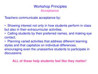Workshop Principles Acceptance