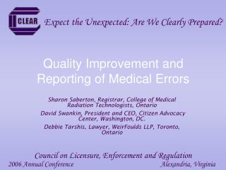 Quality Improvement and Reporting of Medical Errors