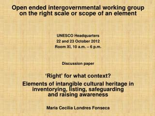 Open ended intergovernmental working group on the right scale or scope of an element