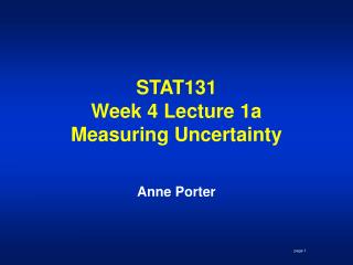 STAT131 Week 4 Lecture 1a Measuring Uncertainty