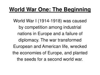 World War One: The Beginning