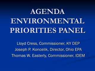 AGENDA ENVIRONMENTAL PRIORITIES PANEL