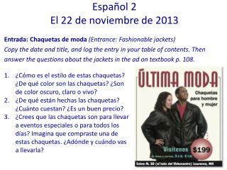 Español 2 El 22 de noviembre de 2013