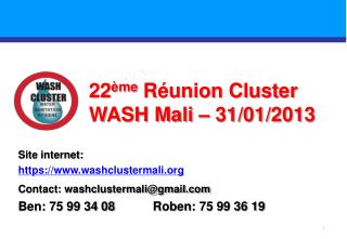 22 ème Réunion Cluster WASH Mali – 31/01/2013