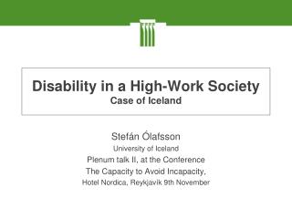 Disability in a High-Work Society Case of Iceland