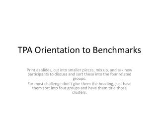 TPA Orientation to Benchmarks