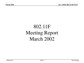 802.11F Meeting Report March 2002