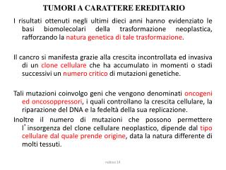 TUMORI A CARATTERE EREDITARIO