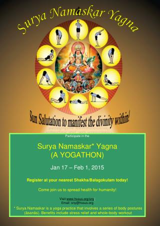 Participate in the Surya Namaskar* Yagna (A YOGATHON) Jan 17 – Feb 1, 2015