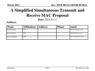 A Simplified Simultaneous Transmit and Receive MAC Proposal