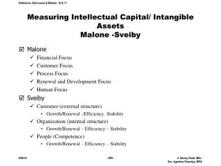 Measuring Intellectual Capital/ Intangible Assets Malone -Sveiby
