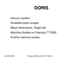 Vacuum system Available beam scraper Beam dimensions, Target cell