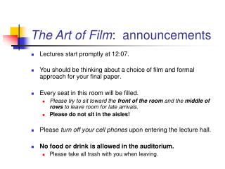 The Art of Film : announcements