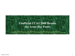 Unofficial CCAS 2000 Results for Army Pay Pools