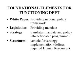 FOUNDATIONAL ELEMENTS FOR FUNCTIONING DEPT